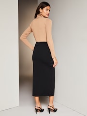 Lipsy Black Twist Front Jersey Midi Skirt - Image 2 of 4