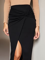Lipsy Black Twist Front Jersey Midi Skirt - Image 4 of 4