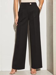 Lipsy Black Petite Relaxed Wide Leg Tailored Trousers - Image 1 of 4