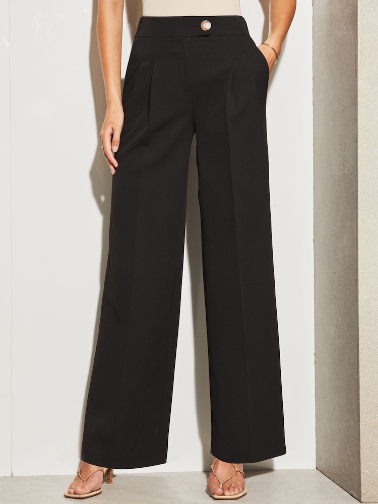 Lipsy Black Petite Relaxed Wide Leg Tailored Trousers - Image 1 of 4 Lipsy Black Petite Relaxed Wide Leg Tailored Trousers - Image 1 of 4