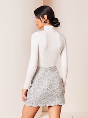 Lipsy Black Black/White Tailored Sequin  Boucle Mini Skirt - Image 2 of 4