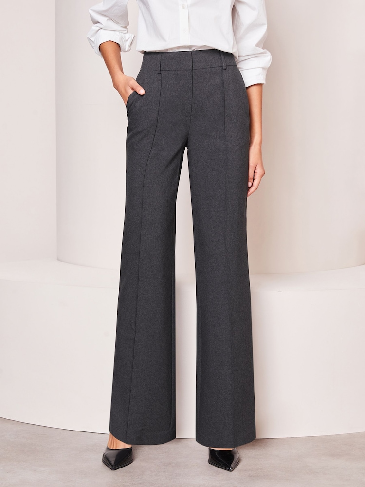 Lipsy Grey Wide Leg Woven Smart Trousers - Image 1 of 4