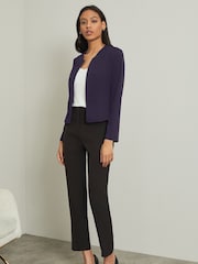Lipsy Navy Blue Twill Cropped Collarless Blazer Jacket - Image 3 of 4