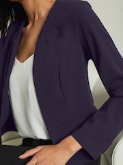 Lipsy Navy Blue Twill Cropped Collarless Blazer Jacket - Image 4 of 4