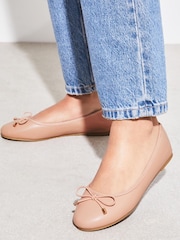 Lipsy Nude Wide Fit Metal Bow Faux Leather Ballet Pump - Image 1 of 4