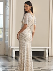 Lipsy Champagne Gold Petite Sequin Cowl Neck Reversible Bridesmaid Dress - Image 3 of 4