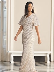 Lipsy Champagne Gold Petite Sequin Cowl Neck Reversible Bridesmaid Dress - Image 4 of 4