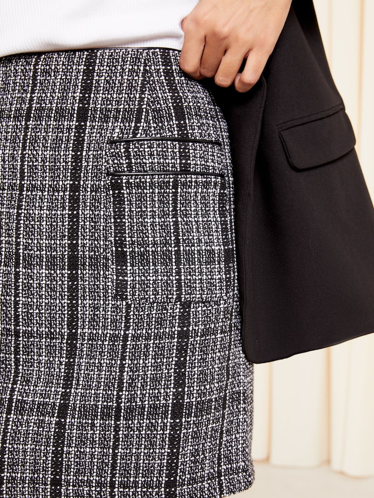 Friends Like These Black/White PU Trim Boucle Mini Skirt - Image 4 of 4