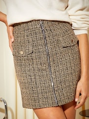 Friends Like These Brown Zip Detail Boucle Mini Skirt - Image 2 of 4
