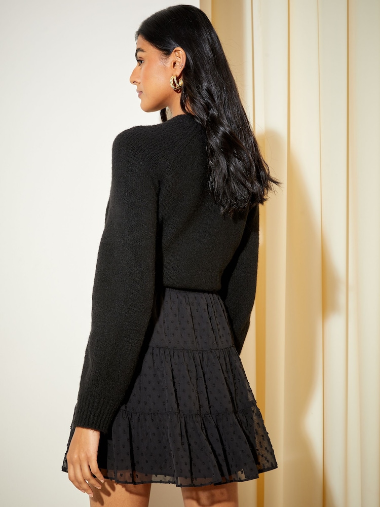 Friends Like These Black Chiffon Tiered Mini Skirt - Image 4 of 4 Friends Like These Black Chiffon Tiered Mini Skirt - Image 4 of 4