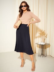 Friends Like These Navy Blue Pleated Summer Midi Skirt - Image 3 of 4