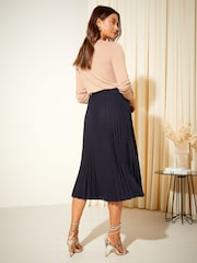 Friends Like These Navy Blue Pleated Summer Midi Skirt - Image 4 of 4