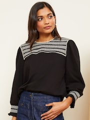 Love & Roses Black Contrast Trim 3/4 Sleeve Jersey T-Shirt - Image 1 of 4