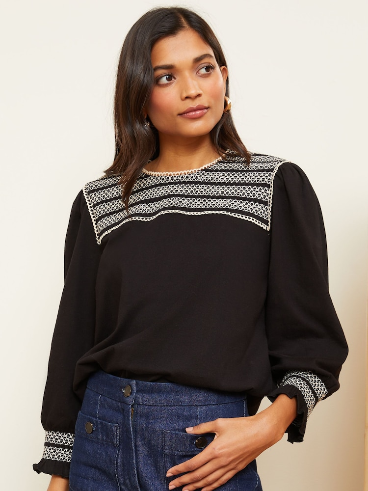 Love & Roses Black Contrast Trim 3/4 Sleeve Jersey T-Shirt - Image 1 of 4