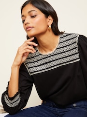 Love & Roses Black Contrast Trim 3/4 Sleeve Jersey T-Shirt - Image 4 of 4