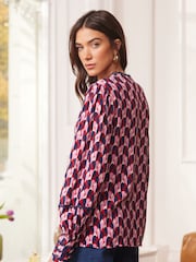 Love & Roses Pink Heart Petite Ric Rac Trim Printed V Neck Shirt - Image 3 of 4