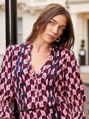 Love & Roses Red and Pink Heart Printed V Neck Lace Trim Tiered Shirt Midi Dress - Image 2 of 4