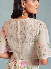 Love & Roses Ivory White Twist Front Flutter Sleeve Lace Insert Maxi Dress - Image 2 of 4