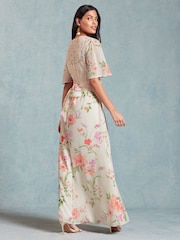 Love & Roses Ivory White Twist Front Flutter Sleeve Lace Insert Maxi Dress - Image 3 of 4