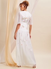 Love & Roses Ivory White Embellished Chiffon Flutter Sleeve Maxi Dress - Image 3 of 4