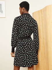 Love & Roses Black Floral Jersey Long Sleeve Mini Shirt Dress - Image 3 of 4