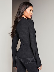 Lipsy Black Textured Wide Sleeve High Neck Rib Top - Image 2 of 4