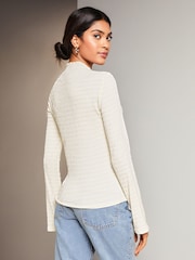 Lipsy White Textured Wide Sleeve High Neck Rib Top - Image 2 of 3