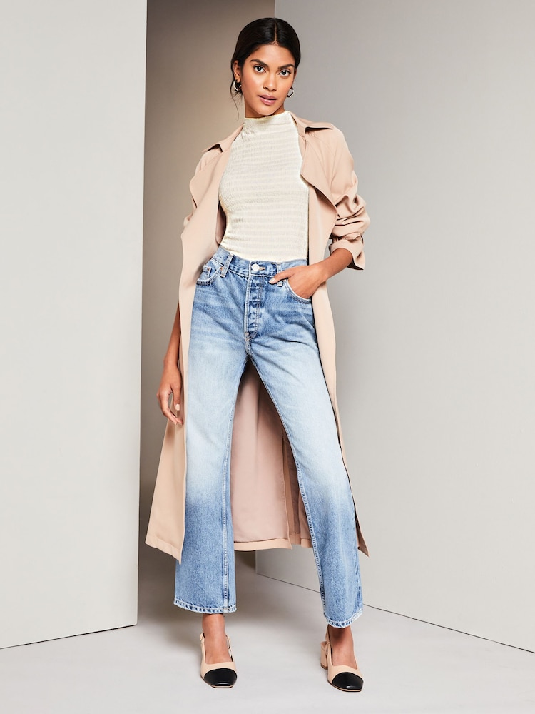 Lipsy White Textured Wide Sleeve High Neck Rib Top - Image 3 of 3