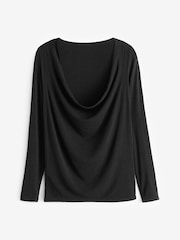 Banana Republic Black Aleah Wool-Blend Long Sleeve Cowl Back Top - Image 1 of 4