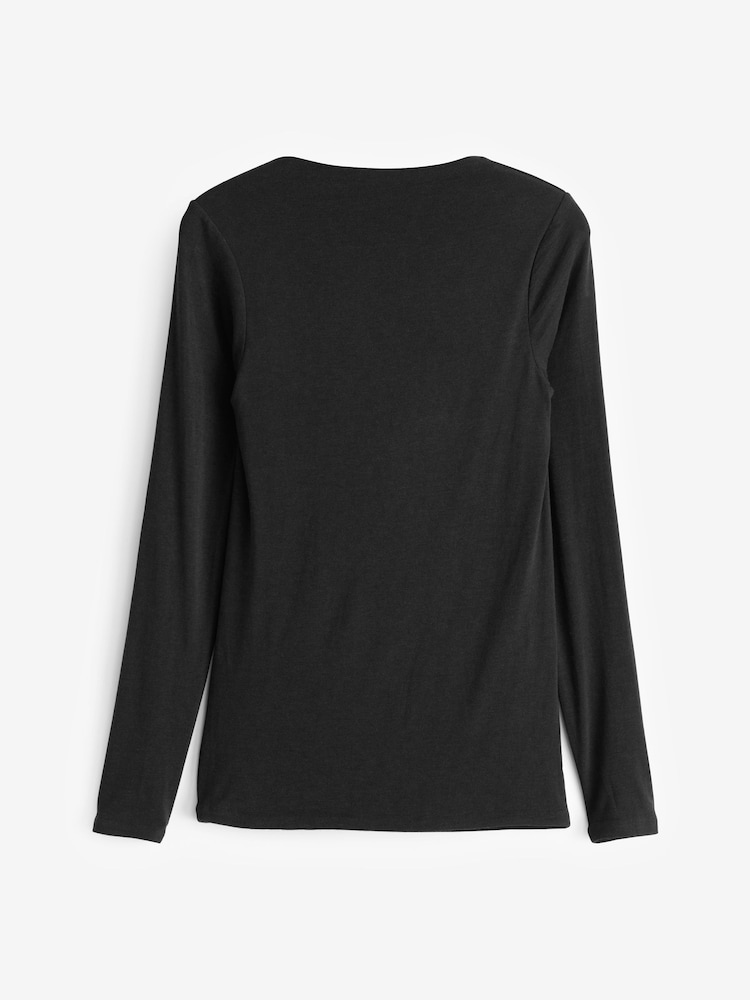 Banana Republic Black Aleah Wool-Blend Long Sleeve Cowl Back Top - Image 2 of 4