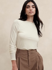 Banana Republic White Aleah Wool-Blend Long Sleeve Cowl Back Top - Image 1 of 4