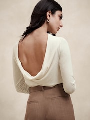 Banana Republic White Aleah Wool-Blend Long Sleeve Cowl Back Top - Image 2 of 4