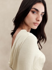 Banana Republic White Aleah Wool-Blend Long Sleeve Cowl Back Top - Image 3 of 4