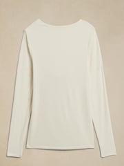 Banana Republic White Aleah Wool-Blend Long Sleeve Cowl Back Top - Image 4 of 4