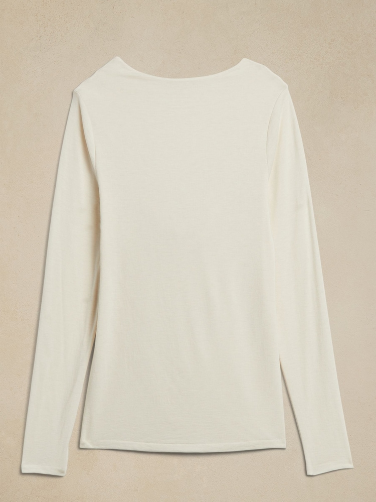 Banana Republic White Aleah Wool-Blend Long Sleeve Cowl Back Top - Image 4 of 4