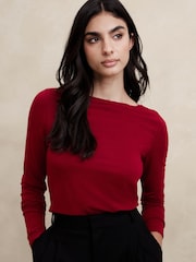 Banana Republic Red Aleah Boatneck Top - Image 1 of 1