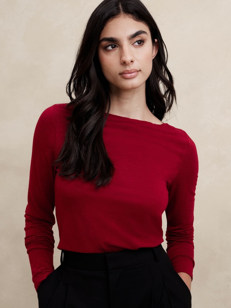 Banana Republic Red Aleah Boatneck Top - Image 1 of 1 Banana Republic Red Aleah Boatneck Top - Image 1 of 1