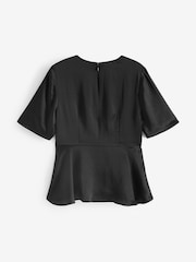 Banana Republic Black Short Sleeve V Neck Ruched Waist Top - Image 2 of 3