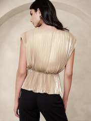 Banana Republic Gold Lena Pleated Metallic Sleeveless Top - Image 2 of 4