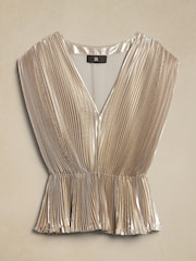 Banana Republic Gold Lena Pleated Metallic Sleeveless Top - Image 4 of 4