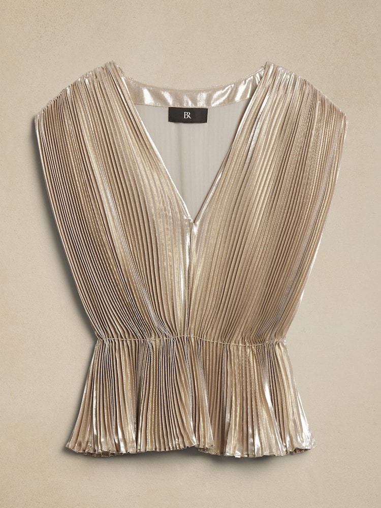 Banana Republic Gold Lena Pleated Metallic Sleeveless Top - Image 4 of 4 Banana Republic Gold Lena Pleated Metallic Sleeveless Top - Image 4 of 4