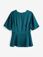Banana Republic Blue Short Sleeve V Neck Ruched Waist Top - Image 2 of 3