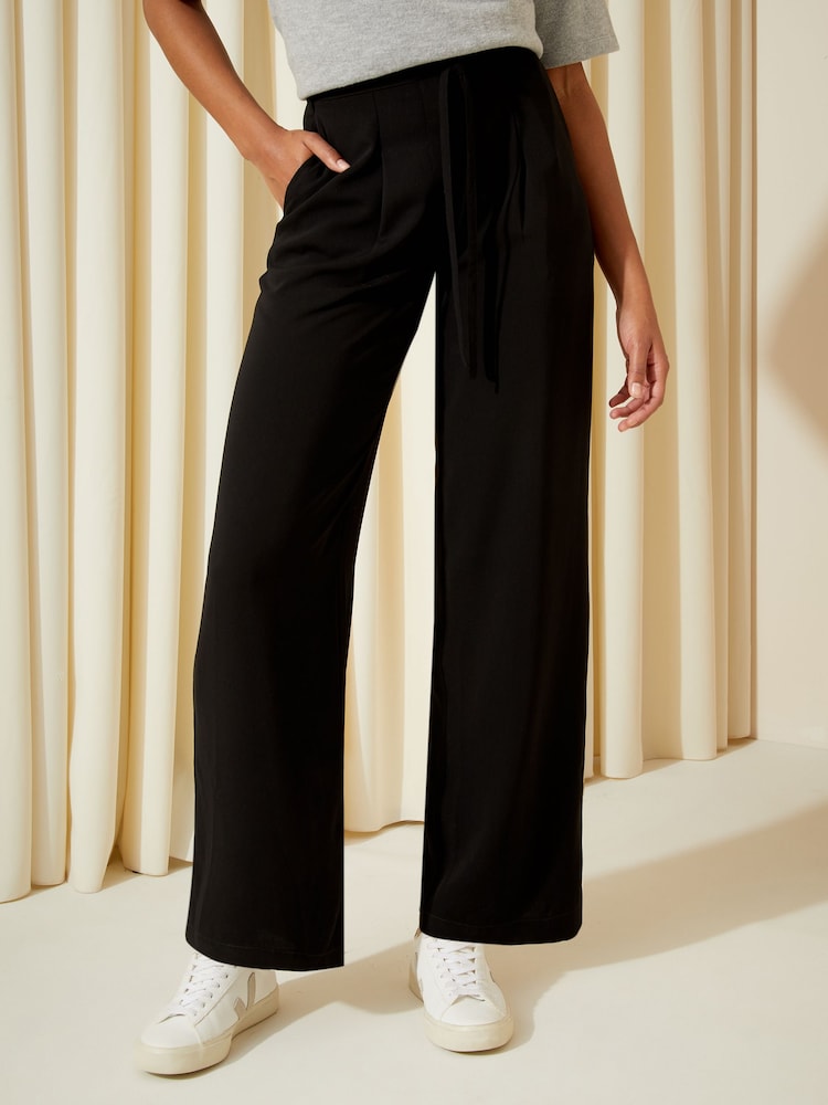 Friends Like These Black Tie Waist Wide Leg Trousers - Image 1 of 4