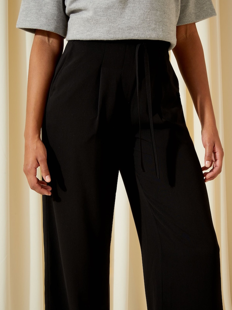Friends Like These Black Tie Waist Wide Leg Trousers - Image 2 of 4 Friends Like These Black Tie Waist Wide Leg Trousers - Image 2 of 4