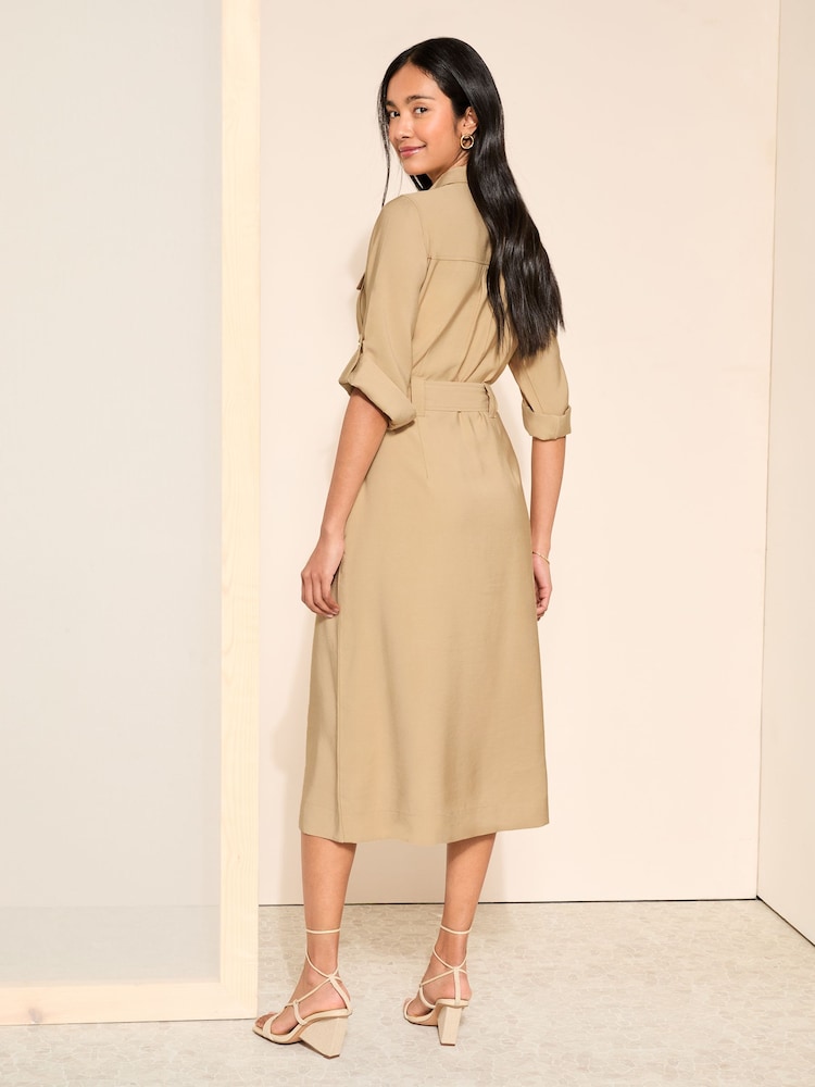 Friends Like These Cream Roll Sleeve Utility Tailored Dress - Image 4 of 4 Friends Like These Cream Roll Sleeve Utility Tailored Dress - Image 4 of 4