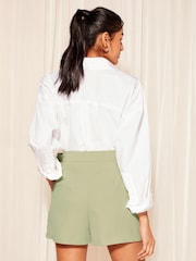Friends Like These Sage Green Buckle Front Tailored Shorts - Image 4 of 4