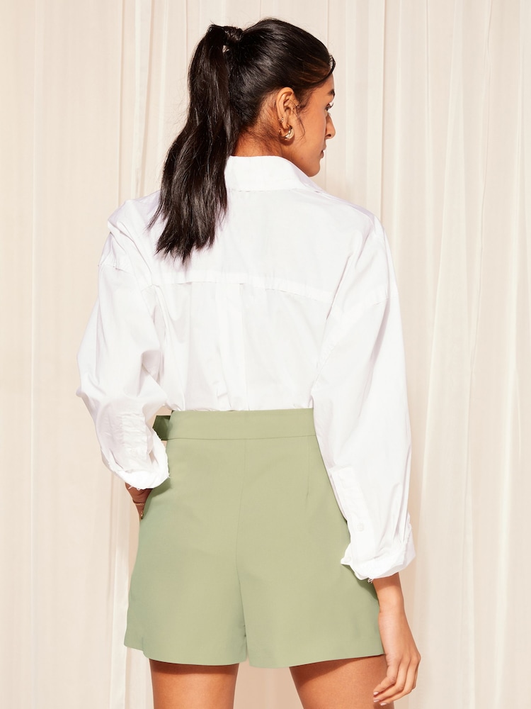 Friends Like These Sage Green Buckle Front Tailored Shorts - Image 4 of 4