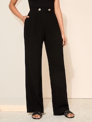 Friends Like These Black Petite Wide Leg Trousers With Linen - Image 1 of 4