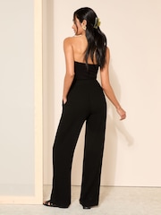 Friends Like These Black Petite Wide Leg Trousers With Linen - Image 2 of 4