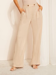 Friends Like These Cream Petite Wide Leg Trousers with Linen - Image 1 of 4